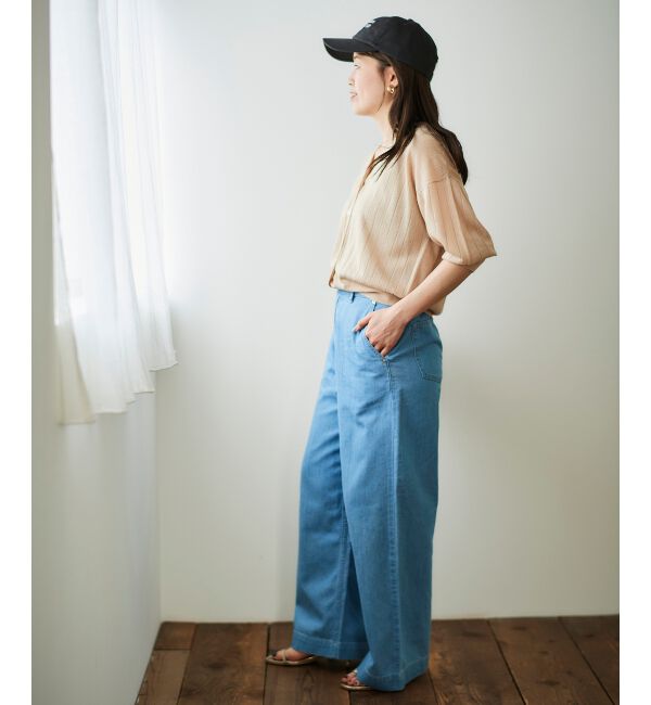  「《軽めな素材で夏も快適》ライトオンスデニムワイドパンツ」|デニム|