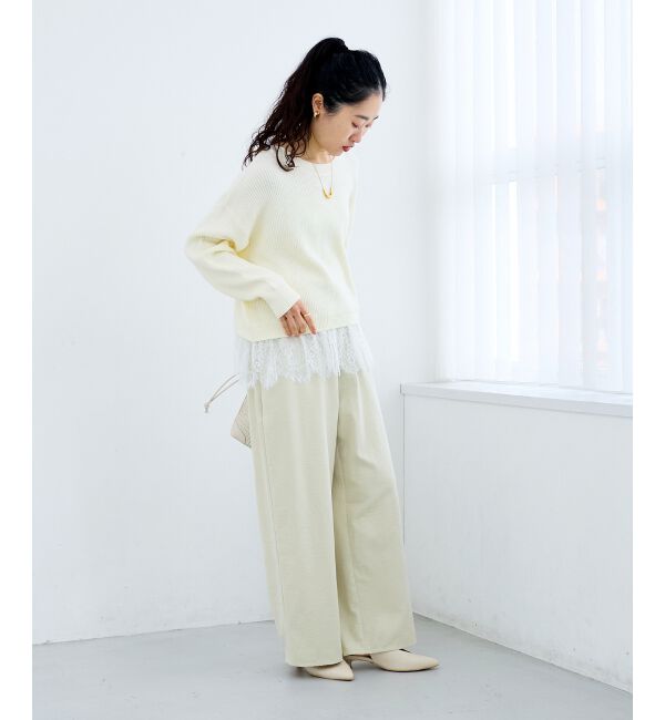  「裾レース畦編みニットプルオーバー」|ニット・セーター|