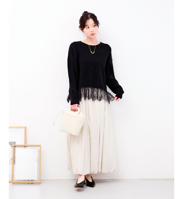  「裾レース畦編みニットプルオーバー」|ニット・セーター|