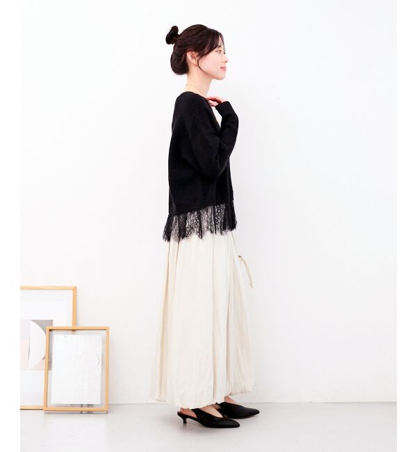  「裾レース畦編みニットプルオーバー」|ニット・セーター|