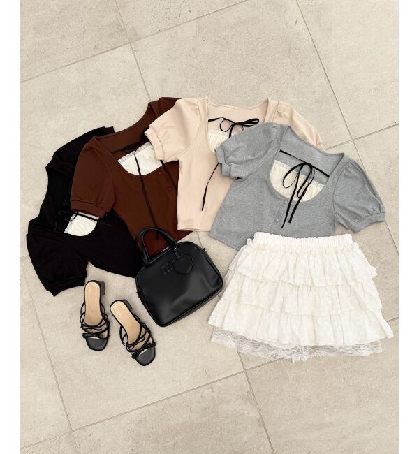  「ギャザードッキングカットトップス」|Tシャツ・カットソー|