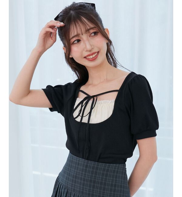  「ギャザードッキングカットトップス」|Tシャツ・カットソー|