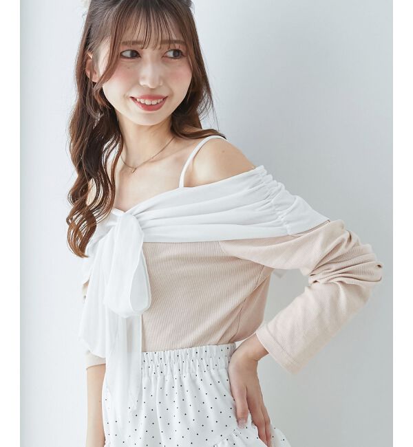  「オフショルリボントップス」|Tシャツ・カットソー|