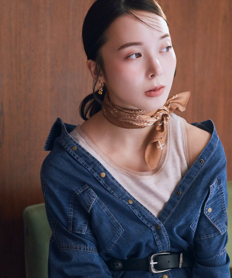 earth music&ecology「ボタニカル柄スカーフ(70&times;70)」|バンダナ・スカーフ|Beige