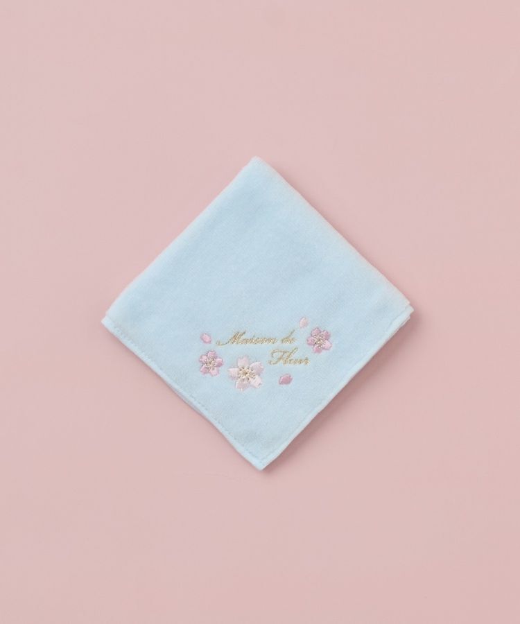 Maison de FLEUR「サクラ刺繍タオルハンカチ」|ハンカチ|サックスブルー