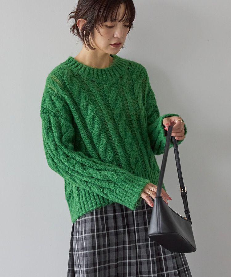 AMERICAN HOLIC「透かしケーブルニットプルオーバー」|ニット・セーター|Green