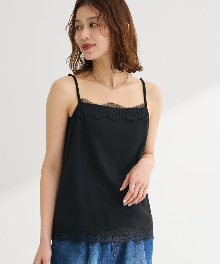 Green Parks「ヒゲレーススクエアキャミソール」|キャミソール|Black