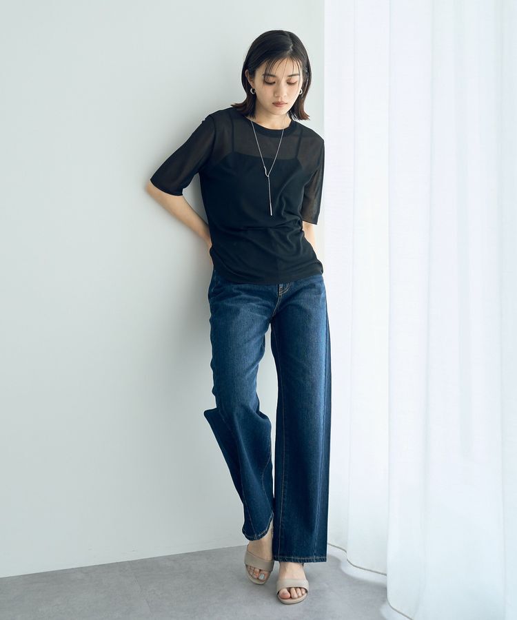 YECCA VECCA「クルーネック5分袖シアートップス」|Tシャツ・カットソー|