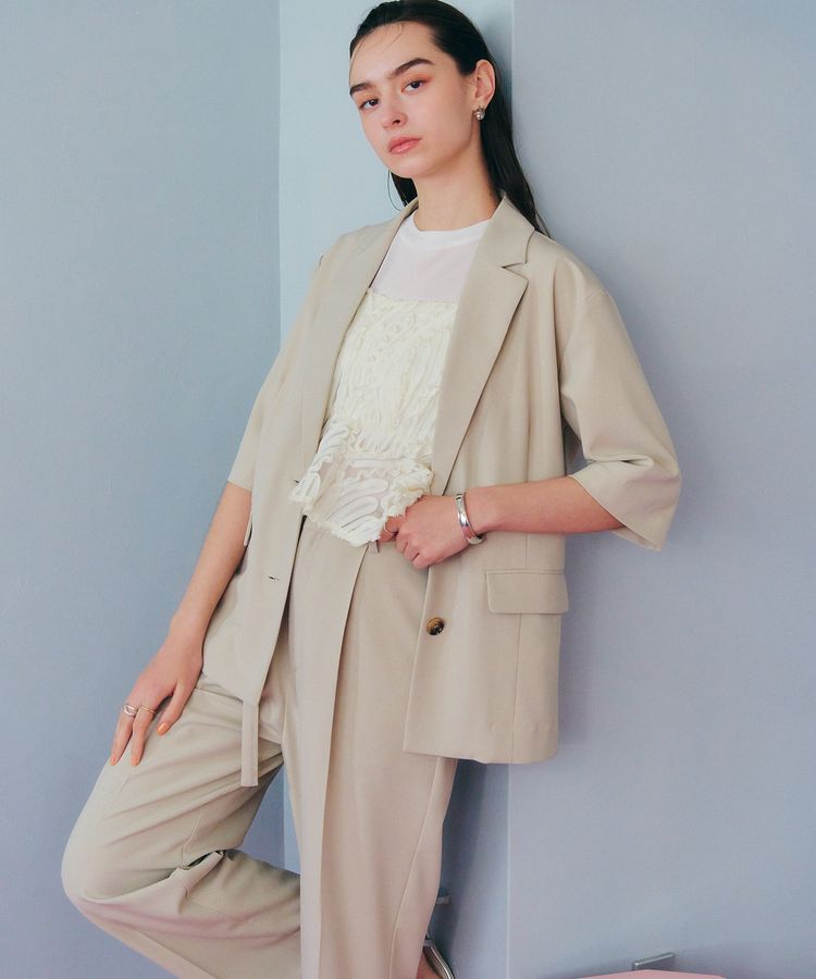 YECCA VECCA「クルーネック5分袖シアートップス」|Tシャツ・カットソー|