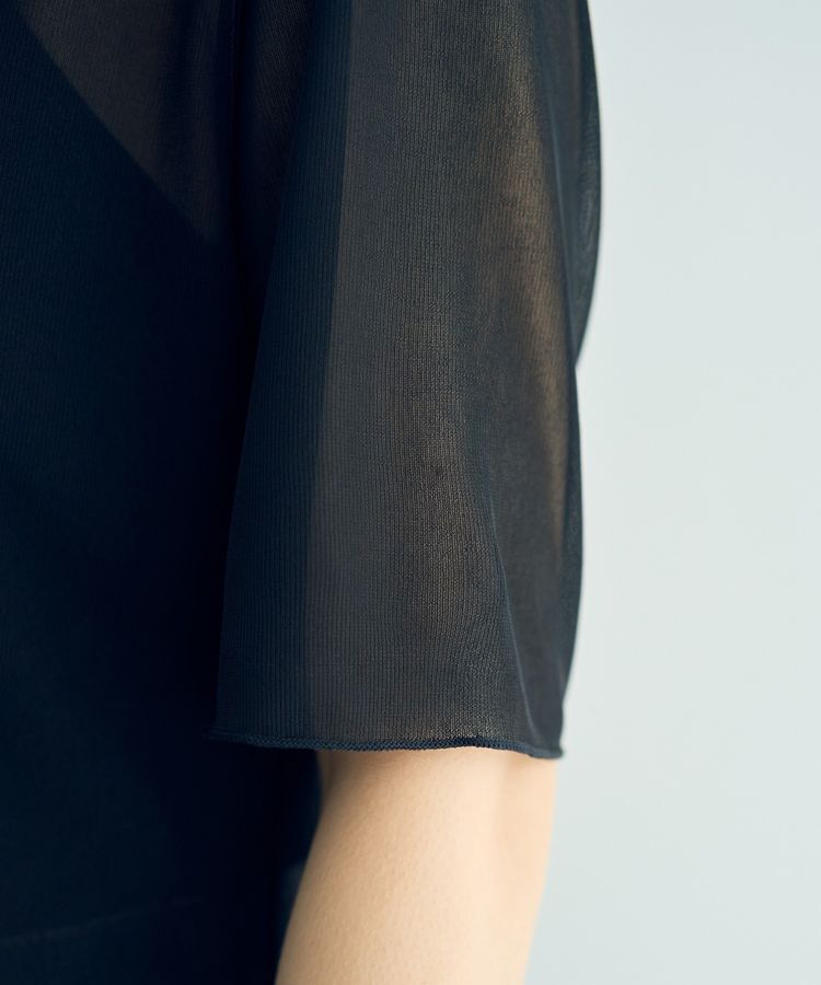 YECCA VECCA「クルーネック5分袖シアートップス」|Tシャツ・カットソー|