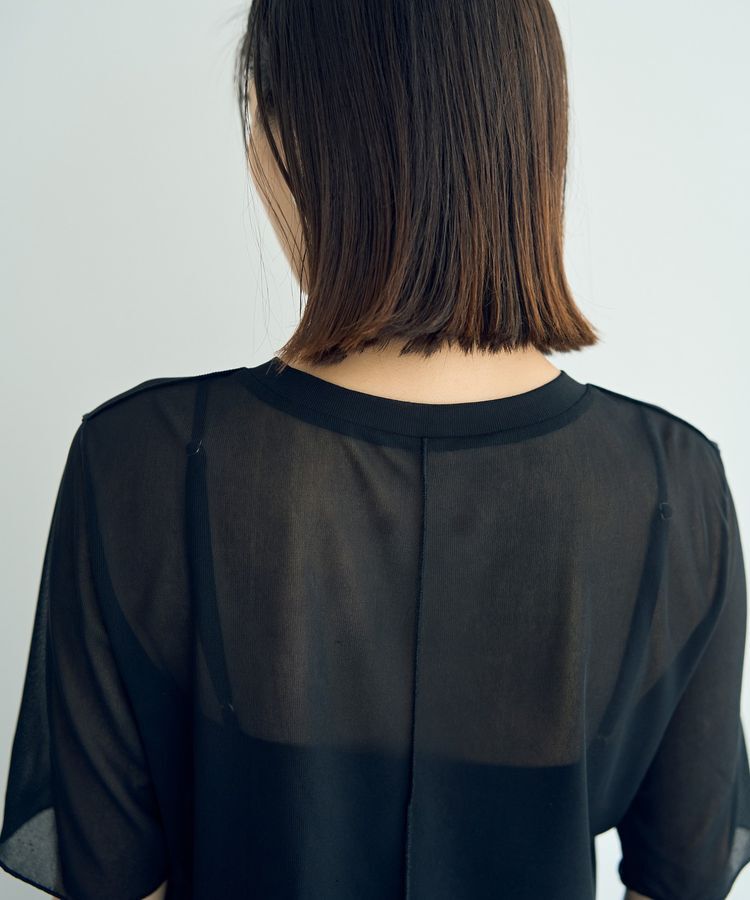 YECCA VECCA「クルーネック5分袖シアートップス」|Tシャツ・カットソー|