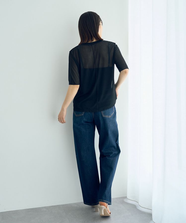 YECCA VECCA「クルーネック5分袖シアートップス」|Tシャツ・カットソー|