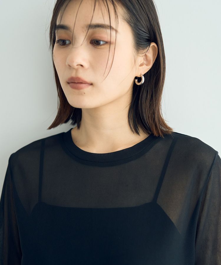 YECCA VECCA「クルーネック5分袖シアートップス」|Tシャツ・カットソー|