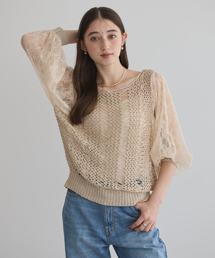 YECCA VECCA「【archive】テープヤーン袖レースプルオーバー」|ニット・セーター|