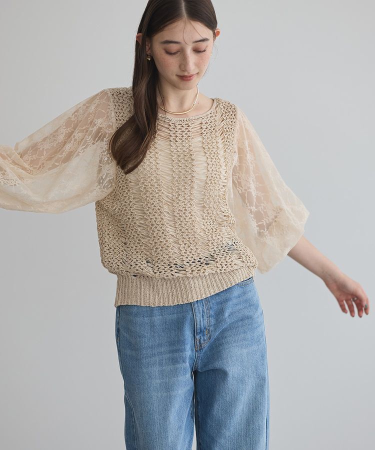 YECCA VECCA「【archive】テープヤーン袖レースプルオーバー」|ニット・セーター|