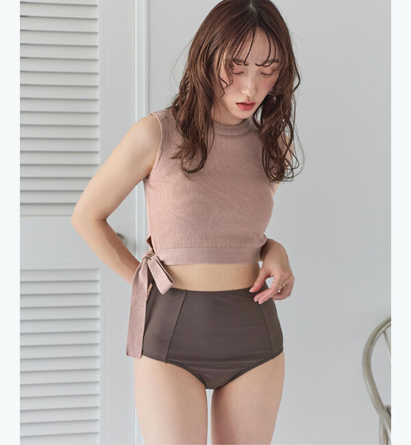 SEA DRESS「サイドリボンニット&times;ハイウエストビキニ」|ビキニ|ピンク