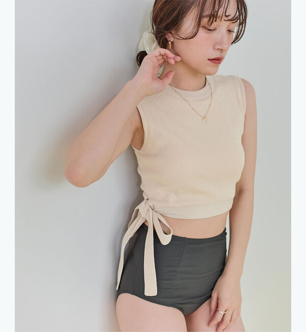 SEA DRESS「サイドリボンニット&times;ハイウエストビキニ」|ビキニ|アイボリー