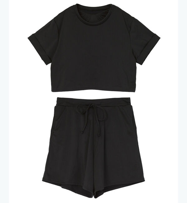 SEA DRESS「カップ付半袖Tシャツ&times;ショートパンツ/セット水着」|ビキニ|ブラック