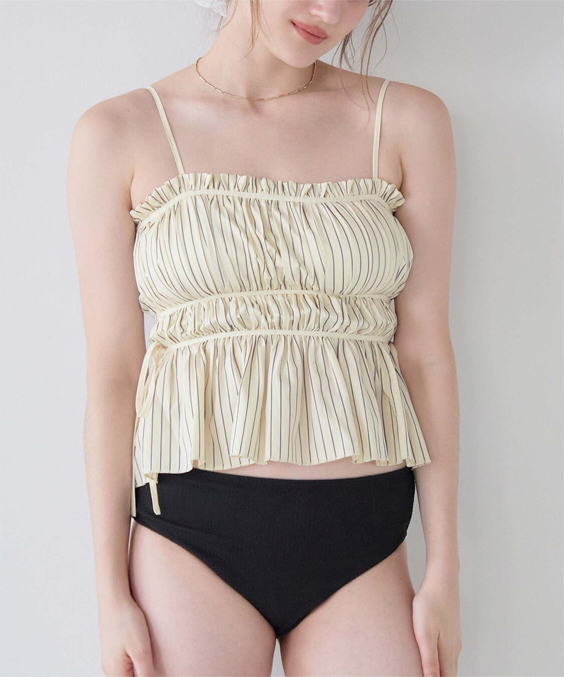 SEA DRESS「ティアードラインペプラムビキニ/水着」|ビキニ|ｽﾄﾗｲﾌﾟ/ﾁｬｺｰﾙ