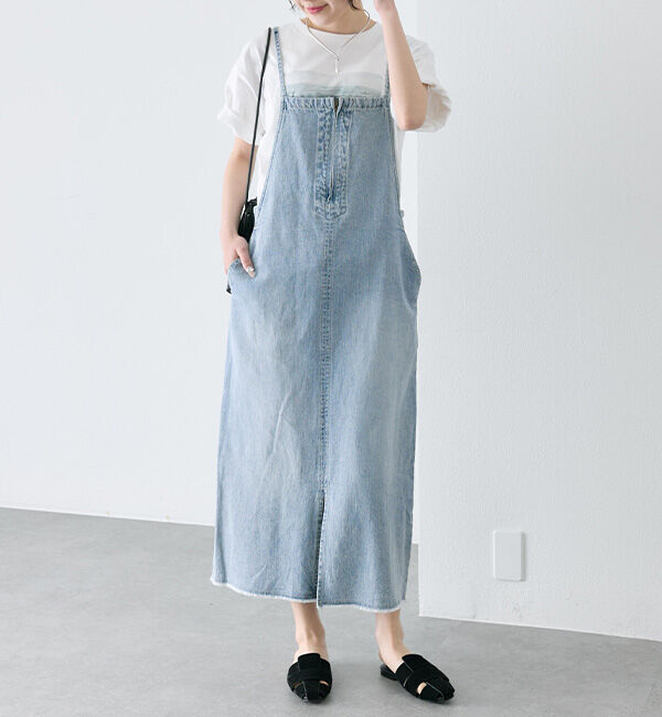  「綿麻デニムジャンパースカート」|ワンピース|