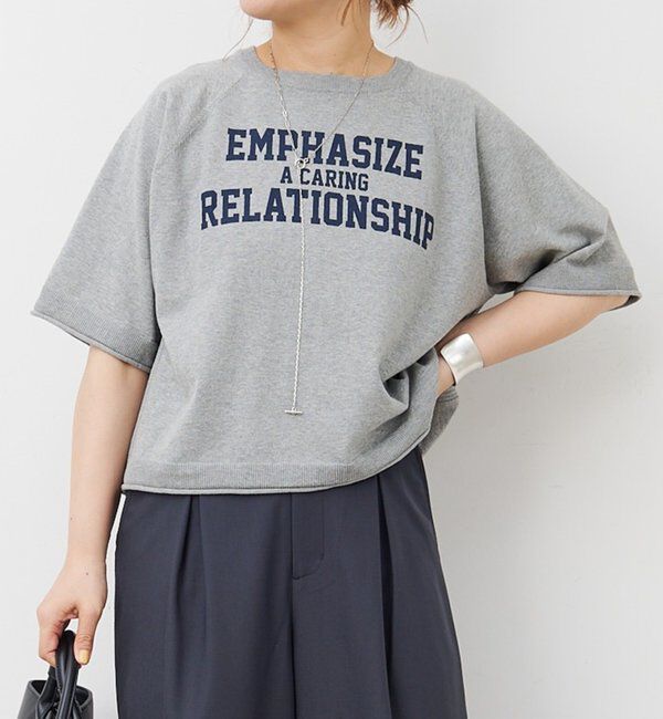  「アソートプリントハーフスリーブニット」|ニット・セーター|グレー