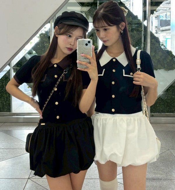  「金ボタン配色衿ニットトップス」|ニット・セーター|