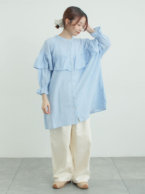 Samansa Mos2「切替フリルチュニック」|シャツ・ブラウス|