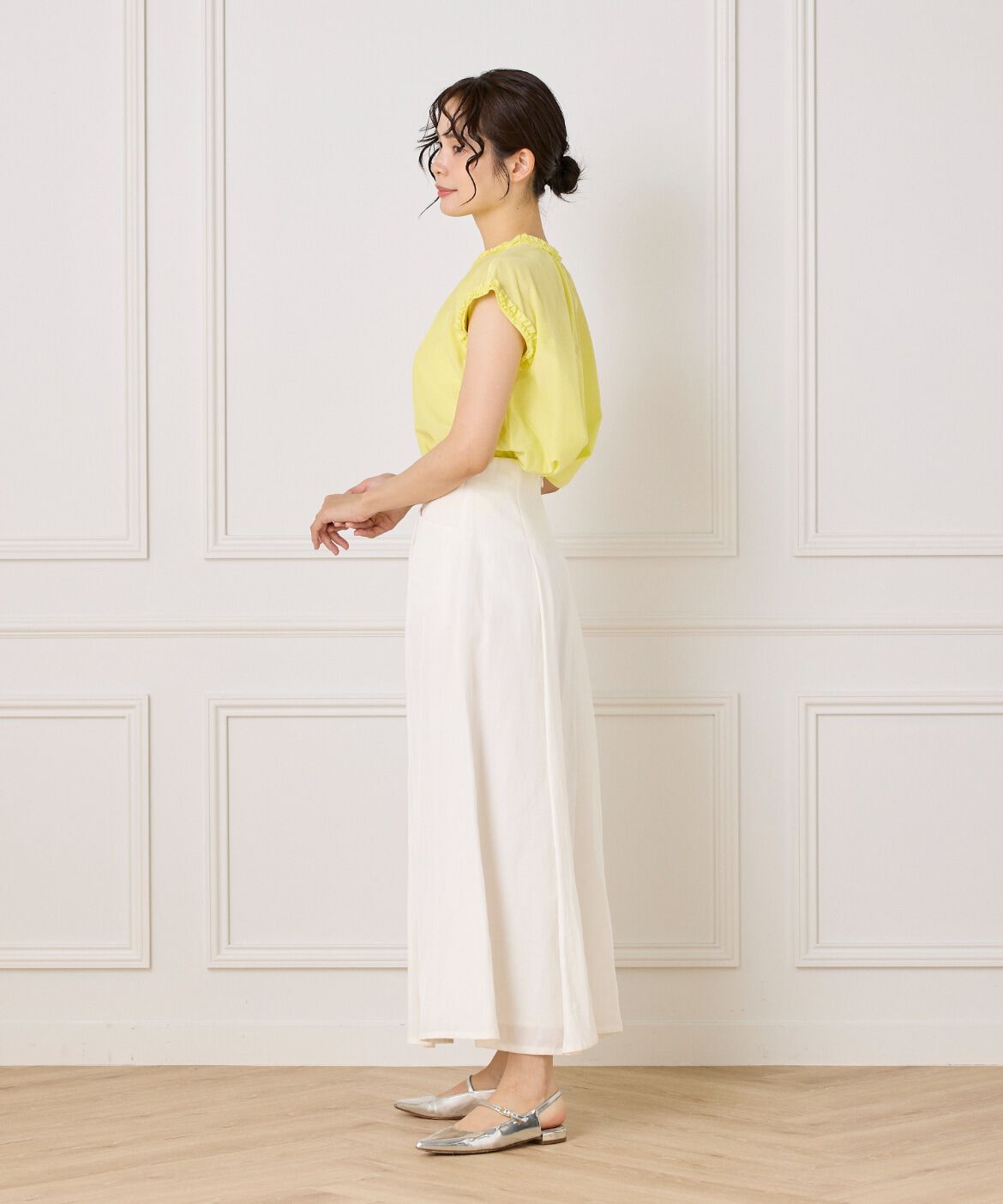 INED「《大きいサイズ》タックフリルブラウス」|シャツ・ブラウス|