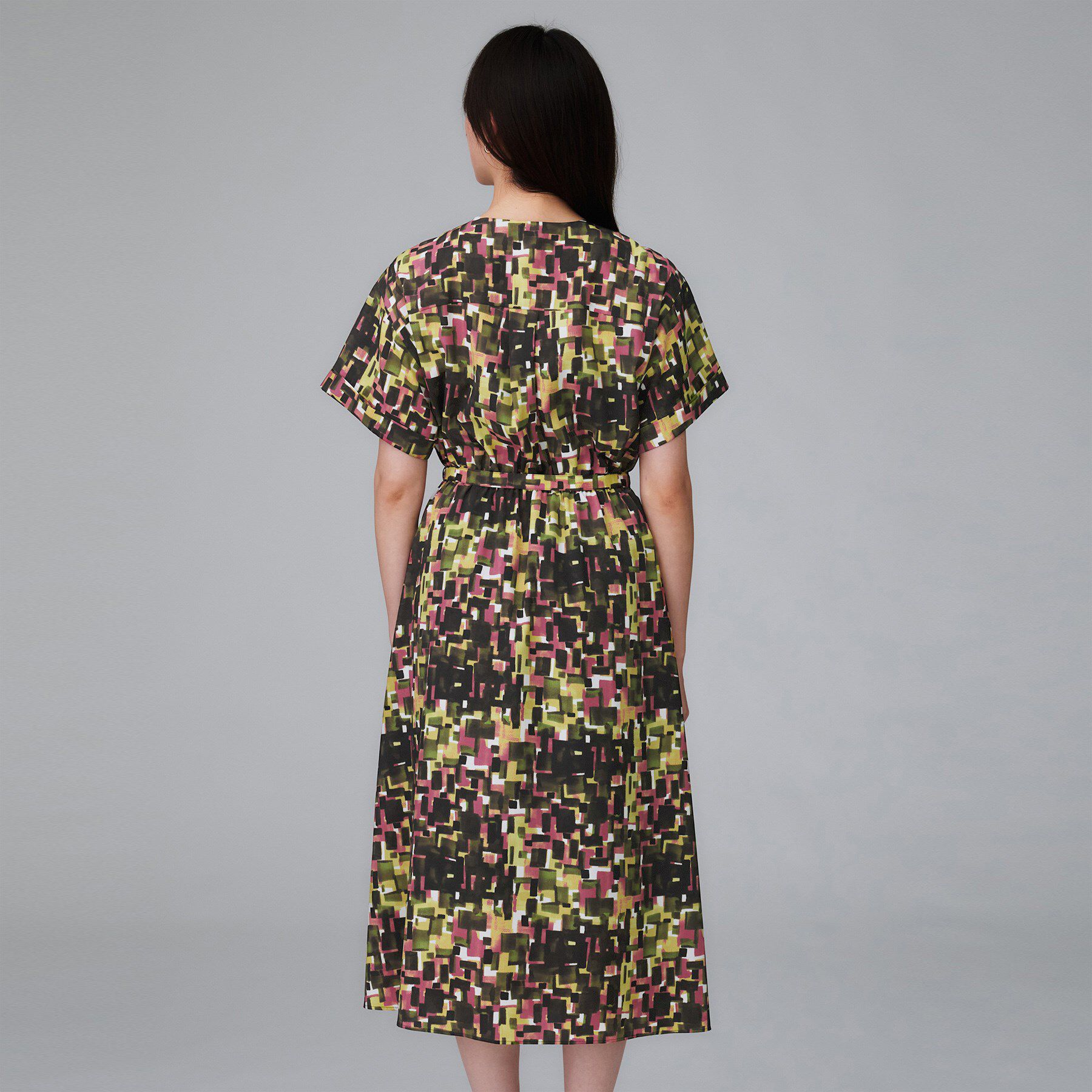 UNTITLED「【洗える/前開きボタン/ベルト付】ブロック柄ワンピース」|ワンピース|