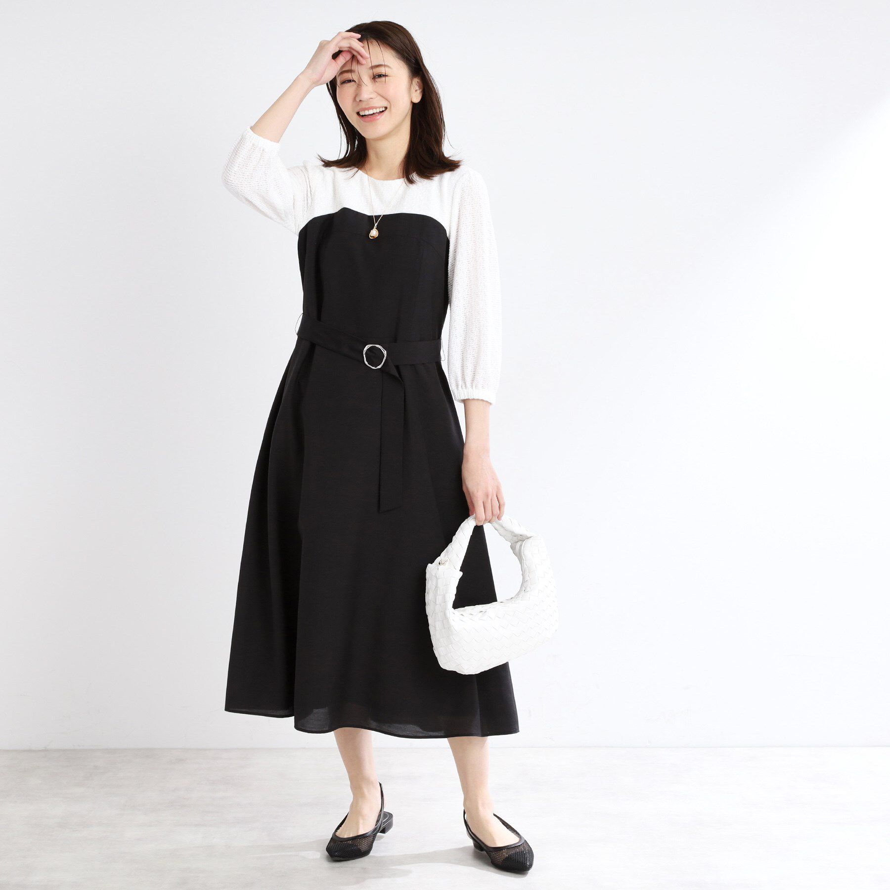 Reflect「【手洗い可／セットアップ可】異素材ミックスワンピース」|ワンピース|