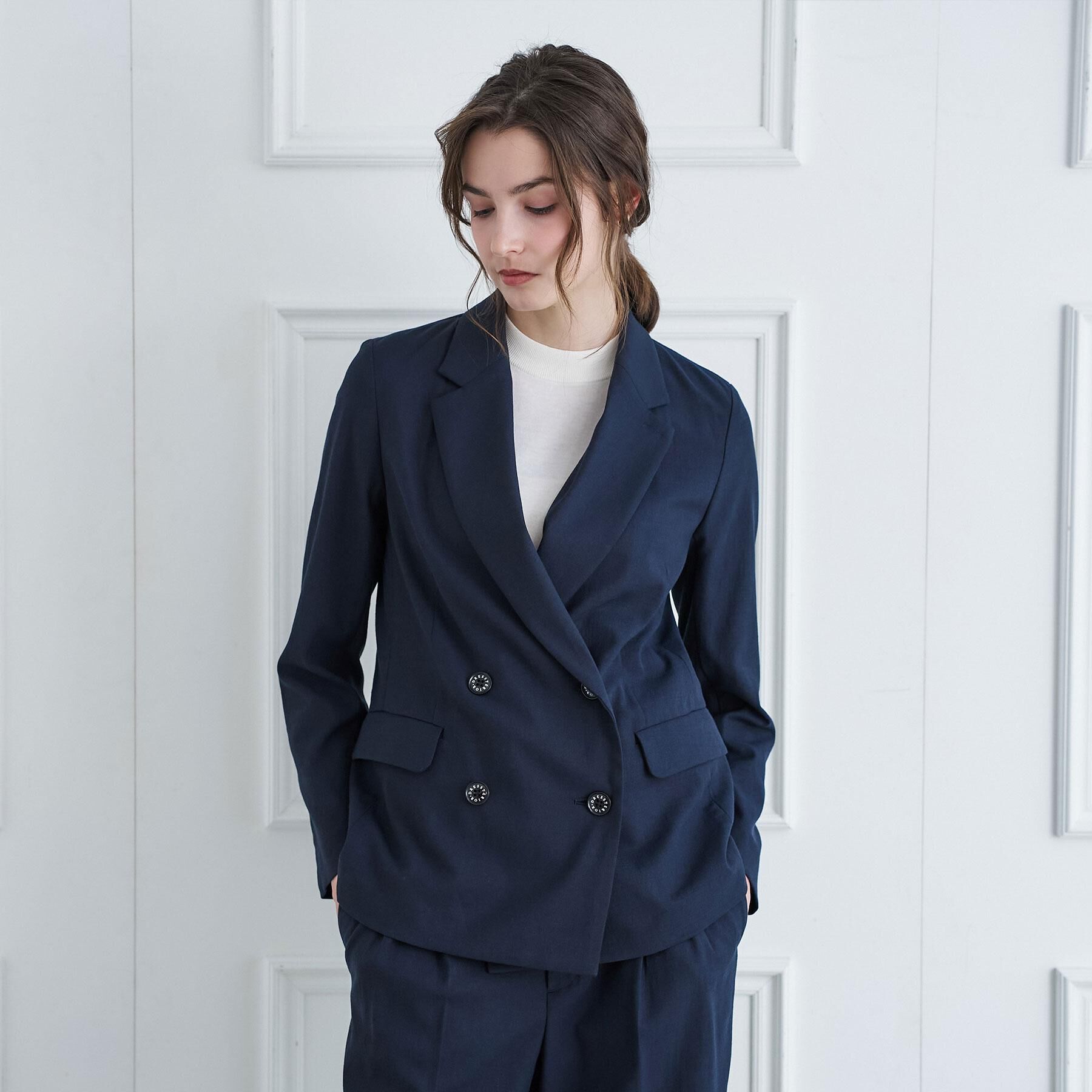 DRESSTERIOR「【セットアップ/可吸水速乾/ウォッシャブル】リネンブレンドオックスダブルジャケット」|テーラードジャケット|