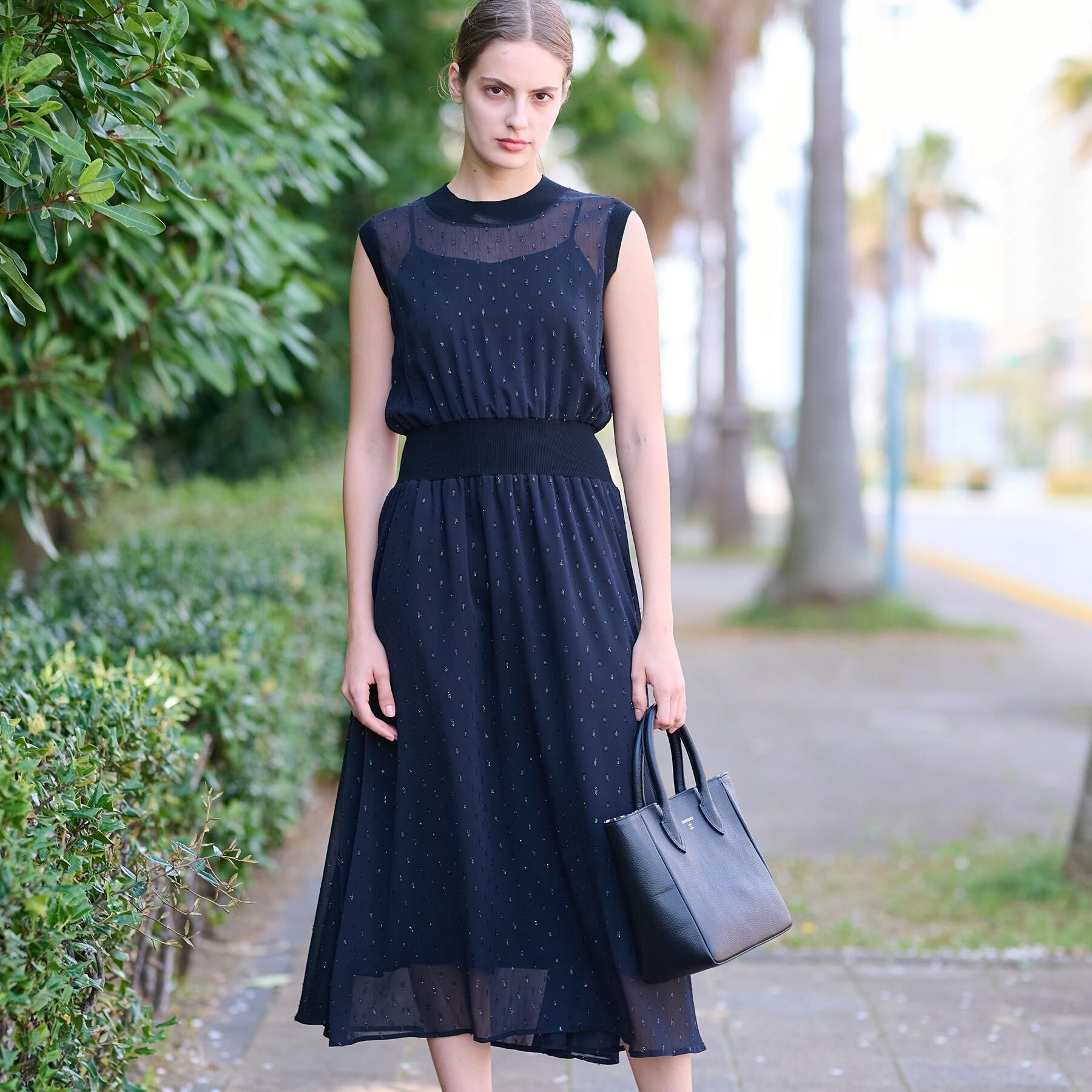 DRESSTERIOR「【ウォッシャブル/きれいめ】フィルムドット シアードレス」|ワンピース|ブラック(019)