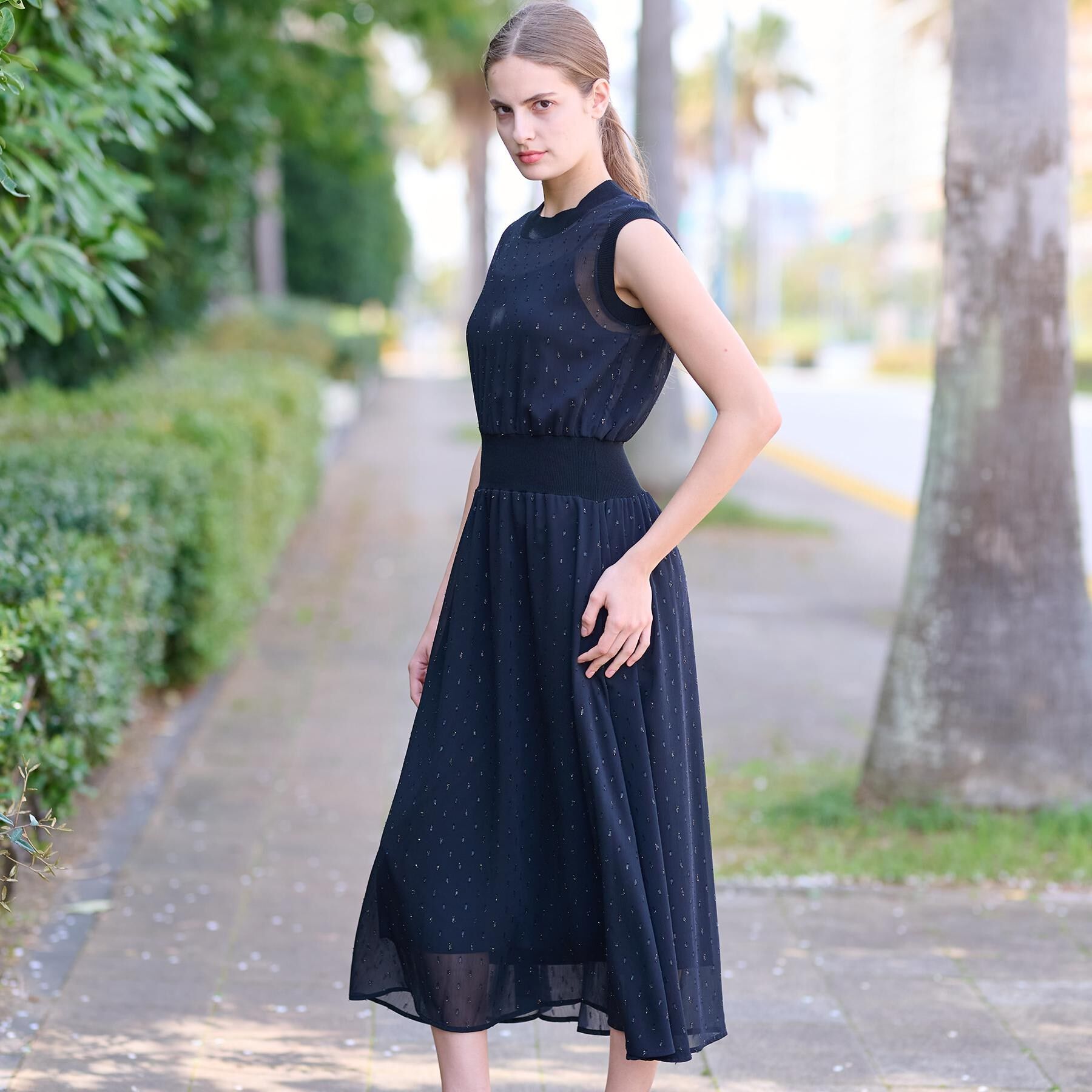 DRESSTERIOR「【ウォッシャブル/きれいめ】フィルムドット シアードレス」|ワンピース|