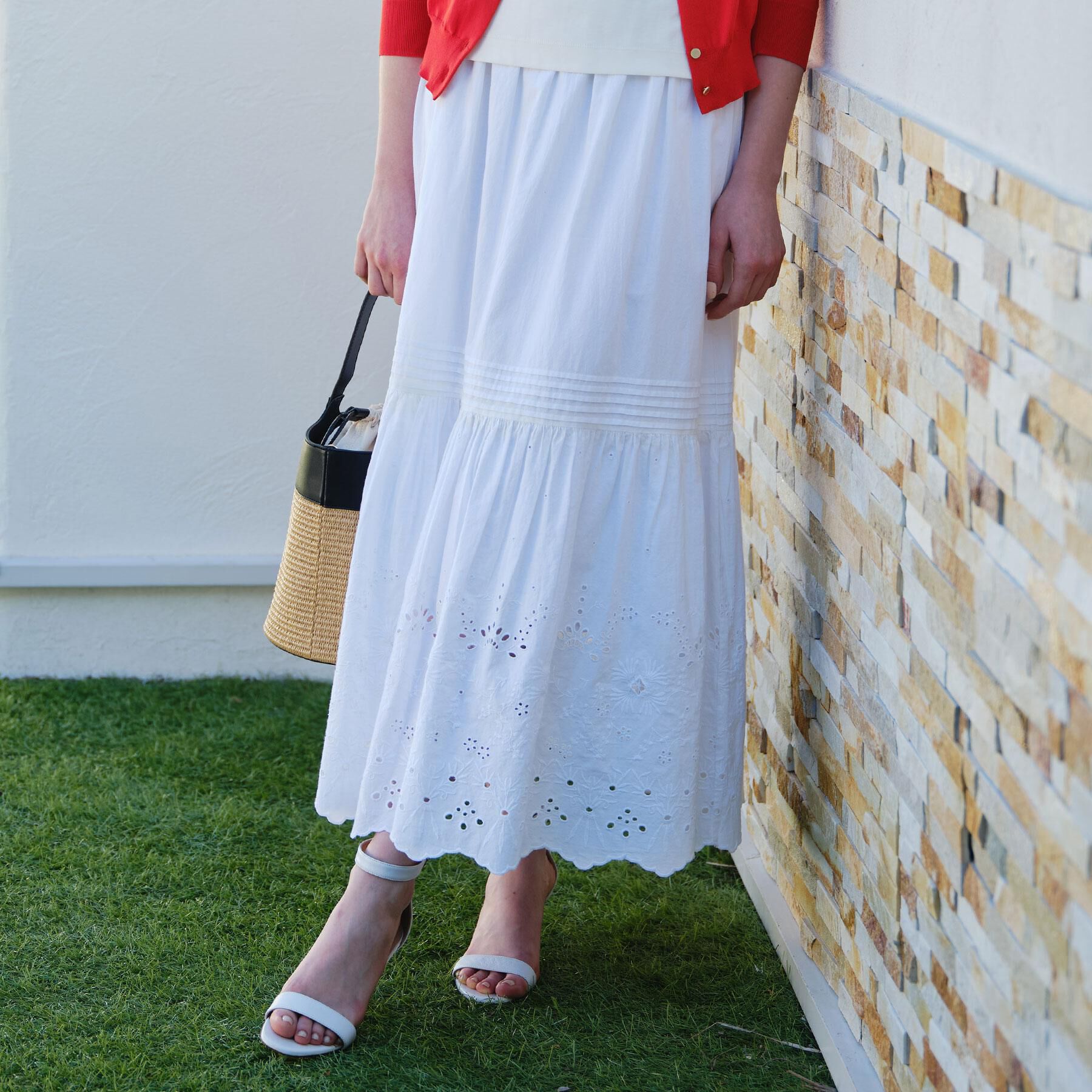 DRESSTERIOR「ウォッシャブルエンブロイダリースカート」|スカート|オフホワイト(003