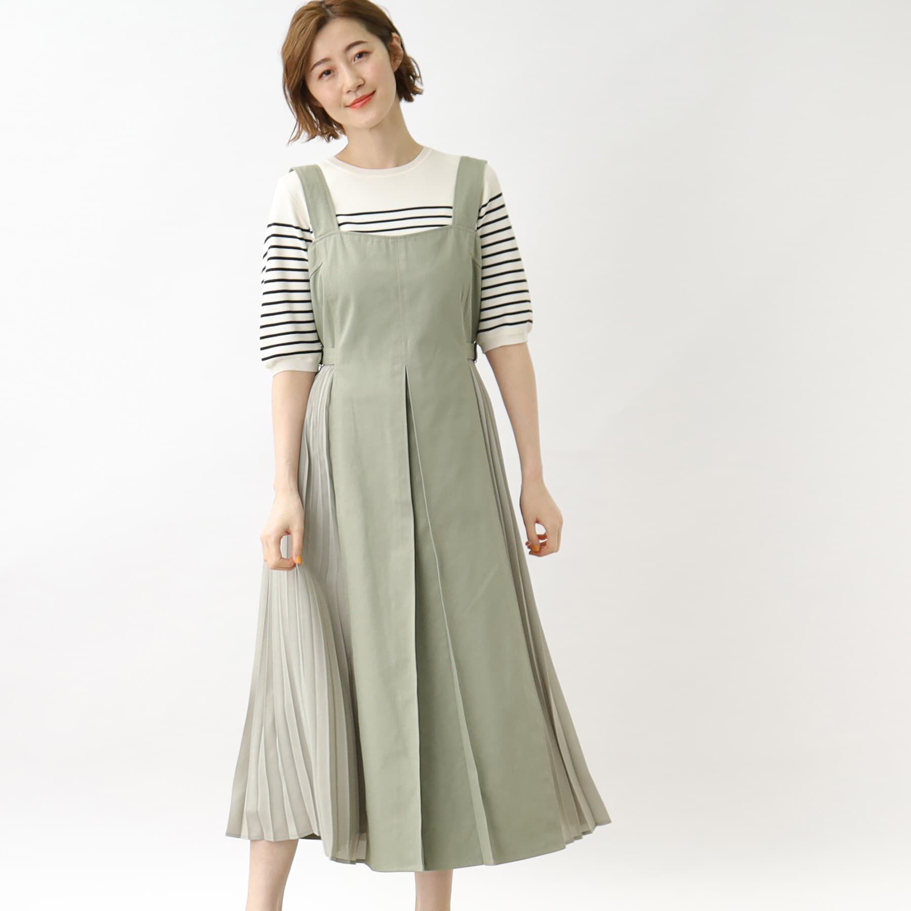 grove「キレイに決まる!脇プリーツジャンドレ」|ワンピース|カーキ(027)