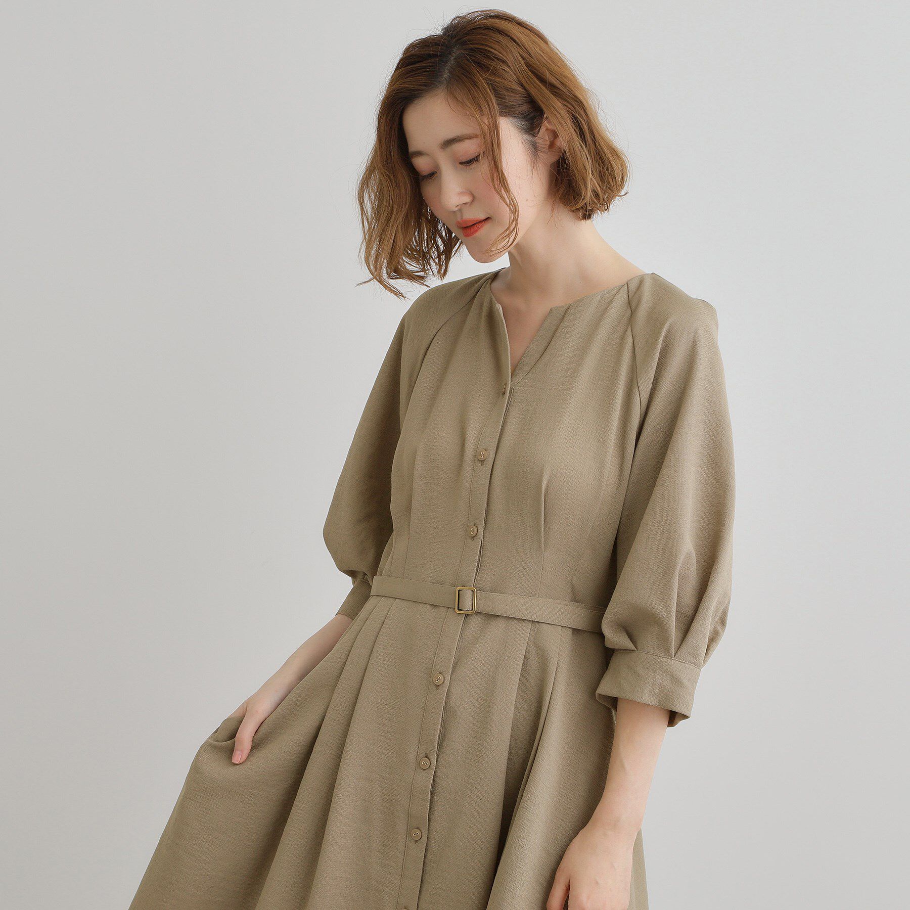 grove「麻調メッシュラグランスリーブワンピース」|ワンピース|