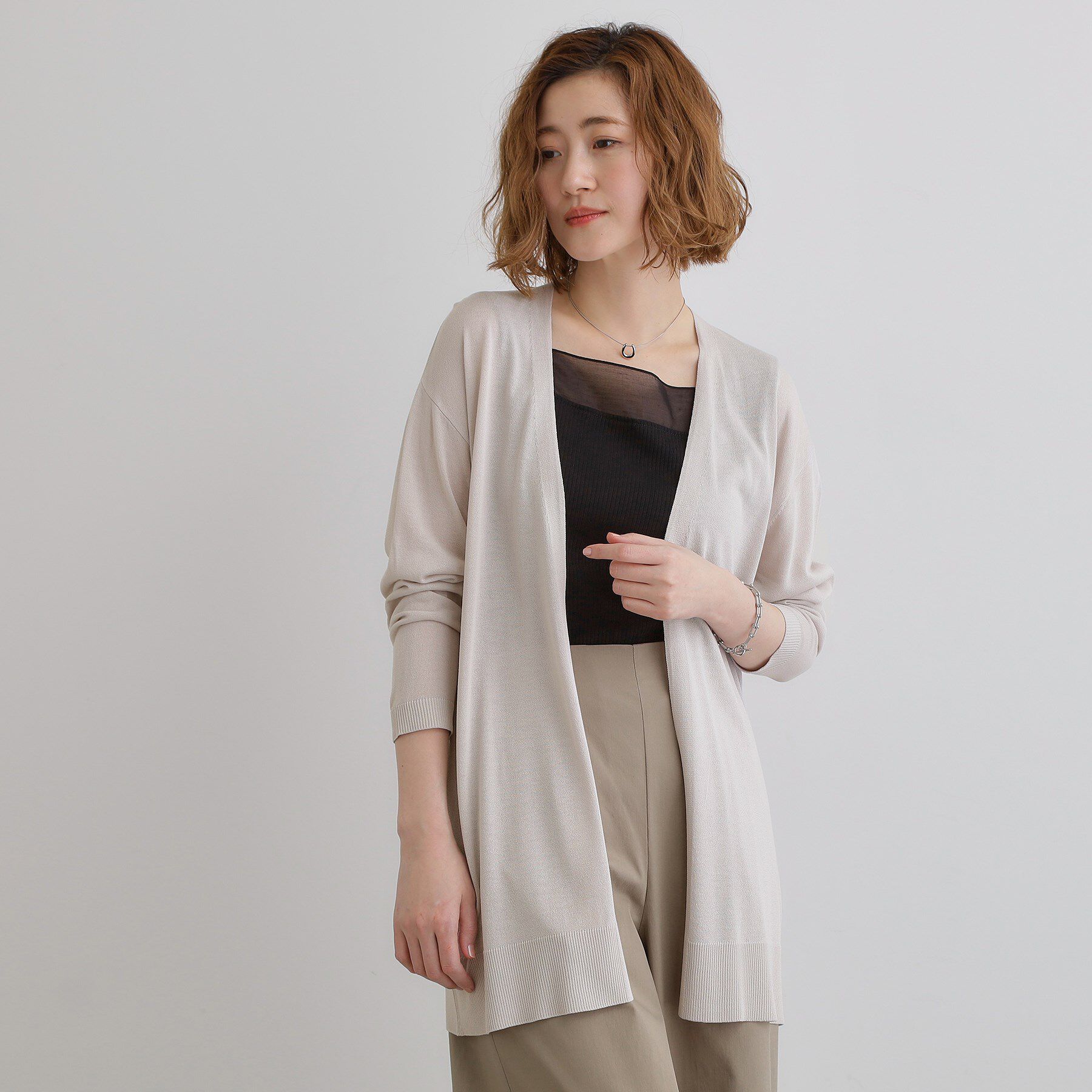 grove「【接触冷感/UVカットetc】夏に嬉しい機能付き！ベーシックロングカーディガン」|カーディガン|グレージュ(050)