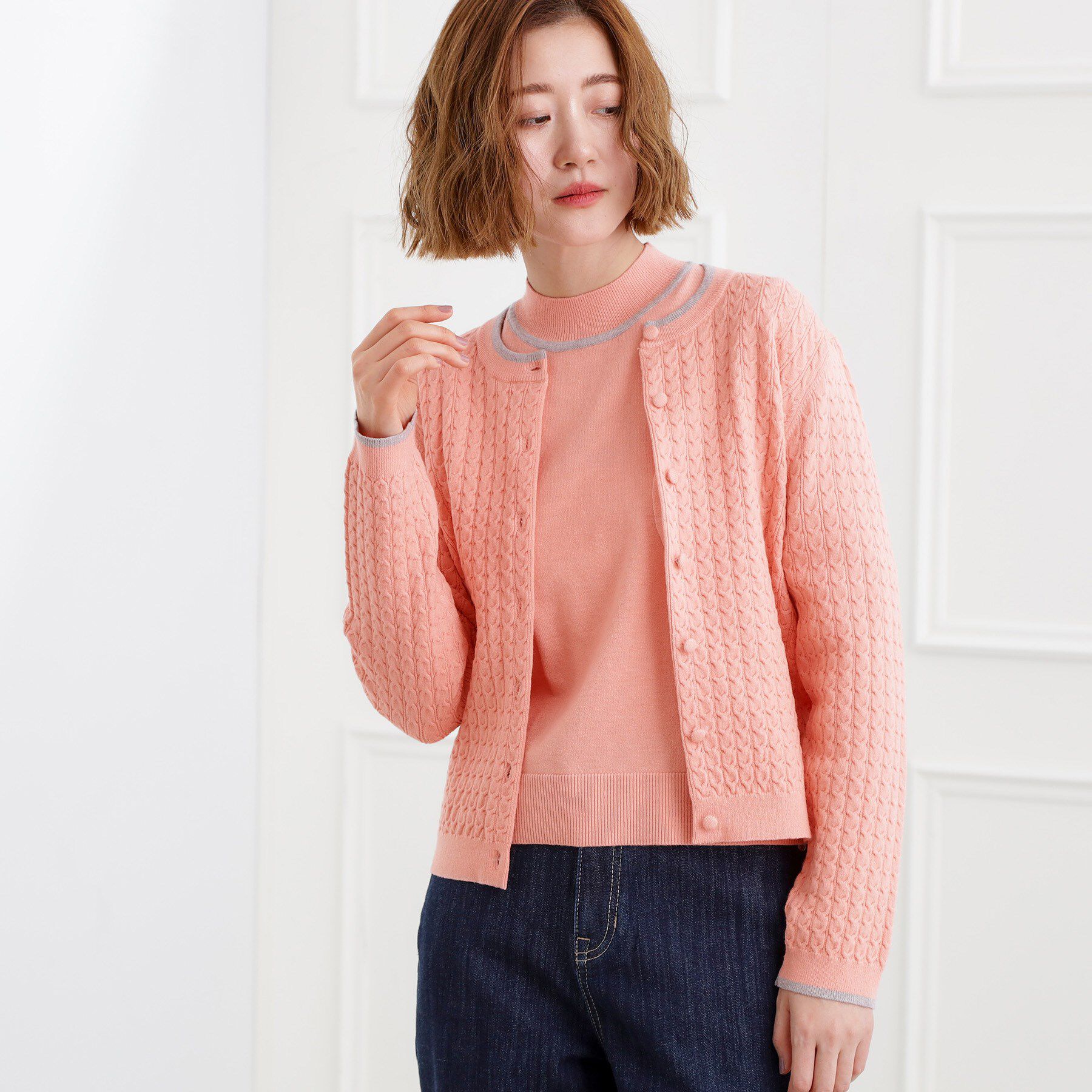 grove「ミニケーブルクルーネックカーディガン」|カーディガン|