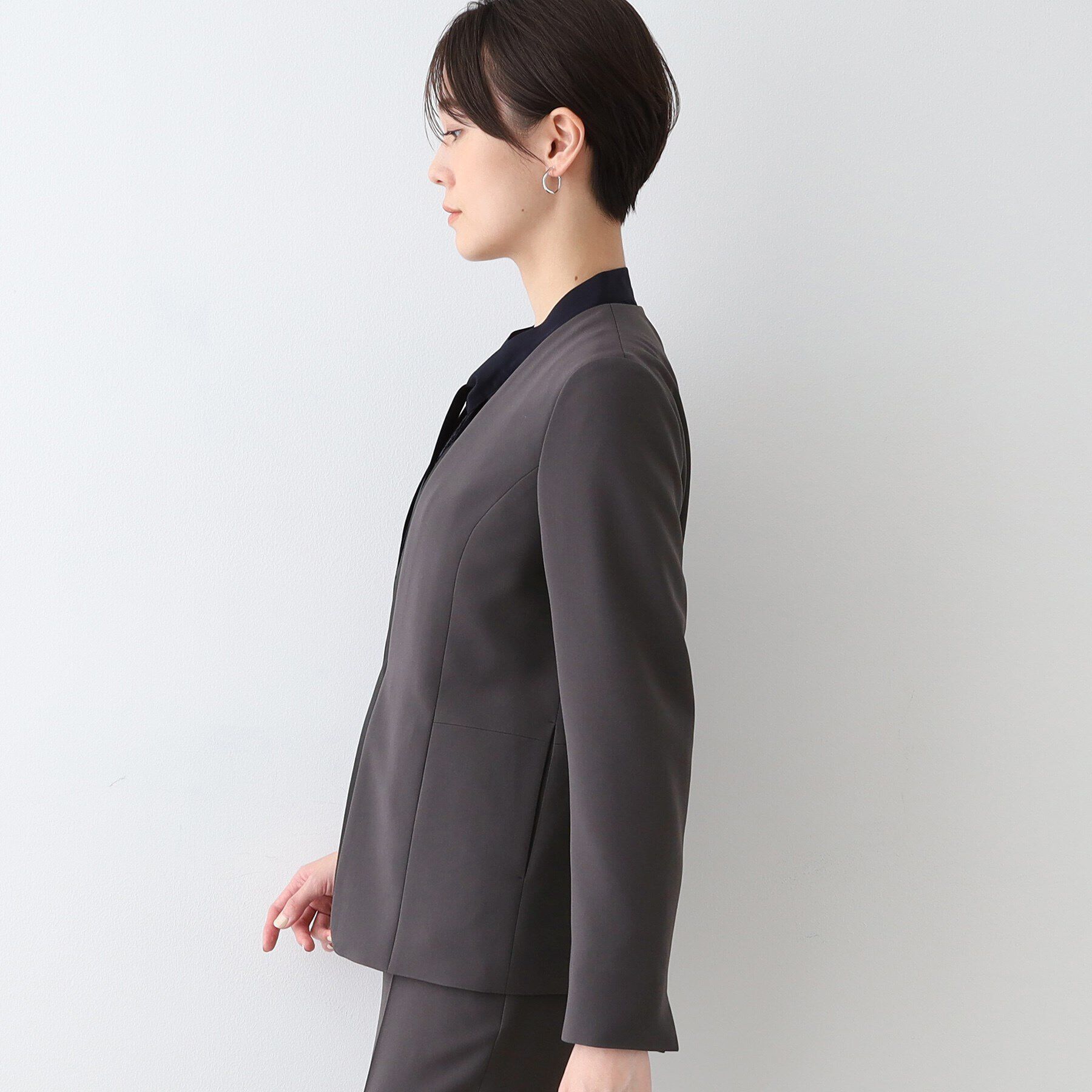 INDIVI「【日本製／トリアセテート混】スタイルアップ ノーカラージャケット」|スーツ|