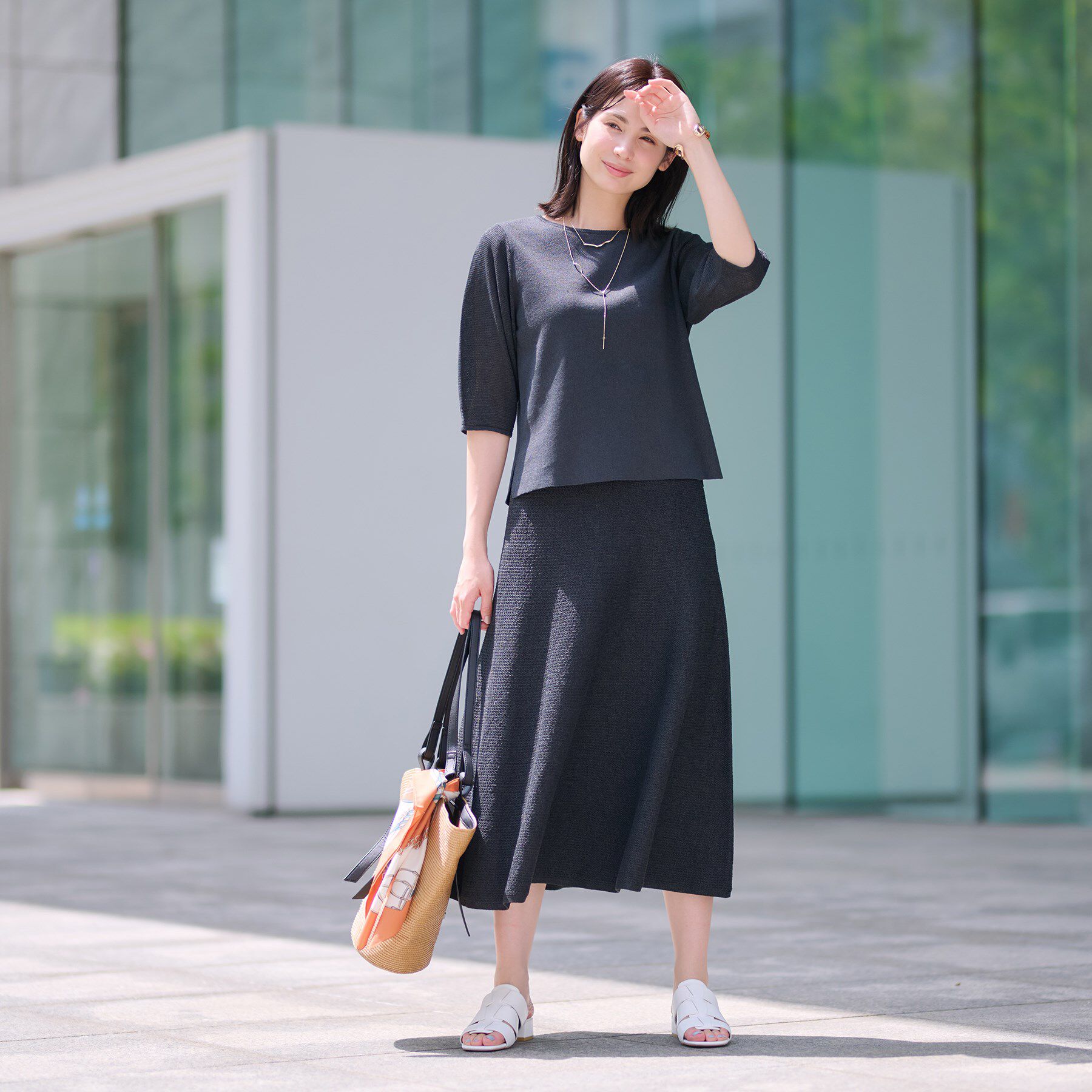 INDIVI「【洗える／和紙混素材／SETUP可能】フレアスカート」|スカート|