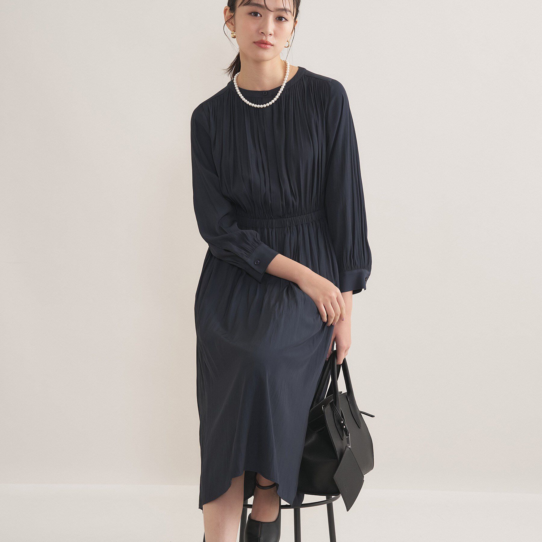 INDIVI「【洗える】ギャザーフレアワンピース」|ワンピース|