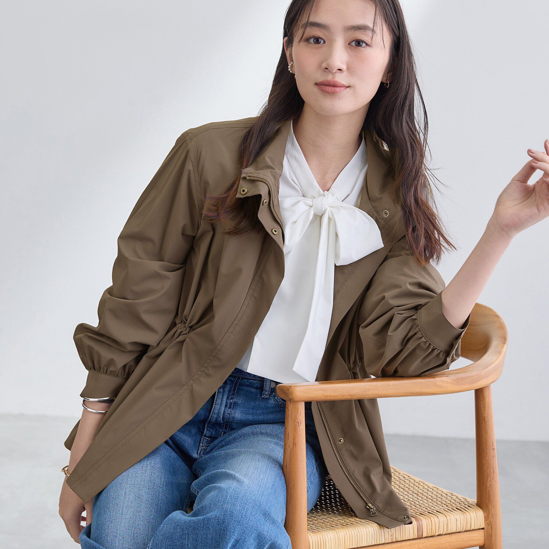 INDIVI「【撥水／フード取外し可】凹凸素材ブルゾン」|ブルゾン・スタジャン|モカブラウン(042