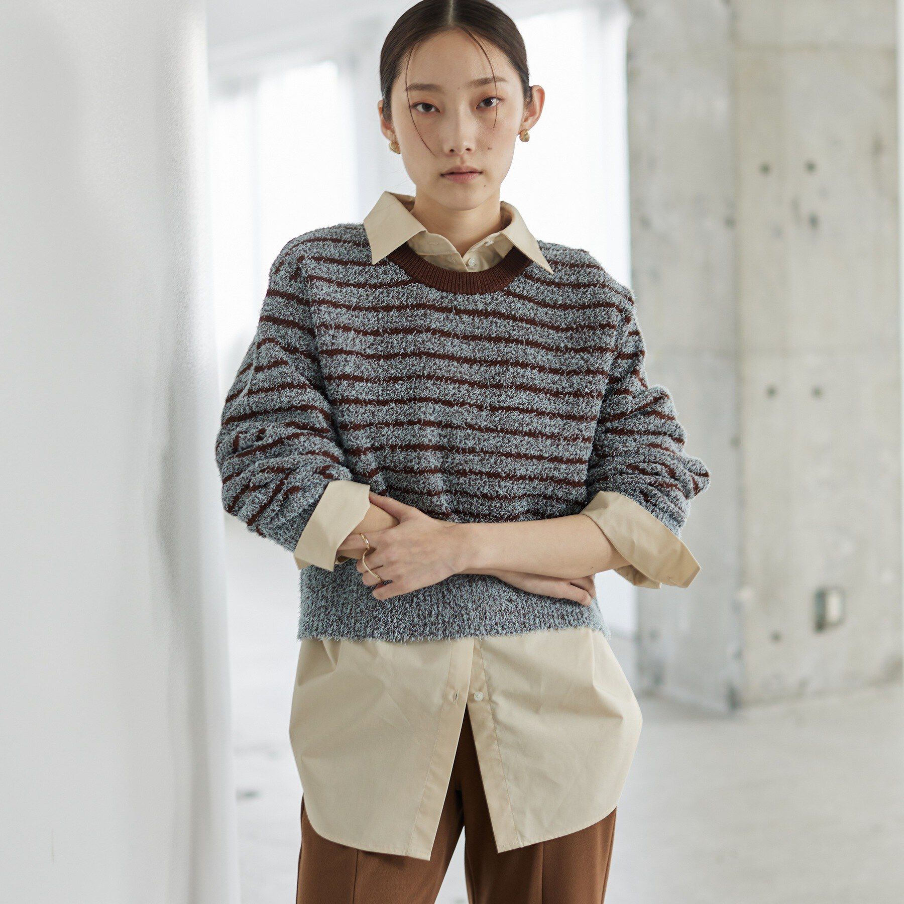 GALLEST「ファンシーヤーンボーダーニット」|ニット・セーター|サックスブルー(39