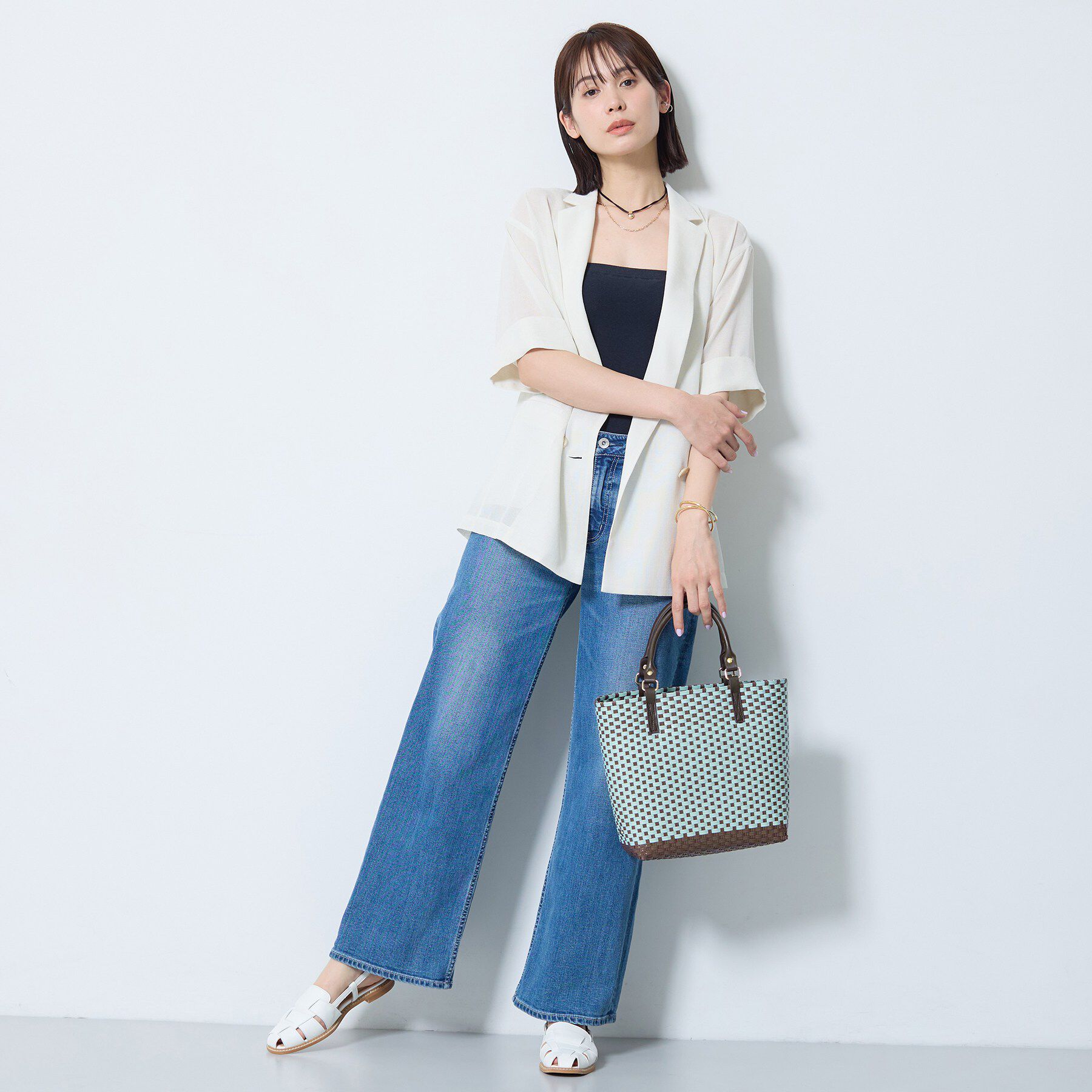 INDIVI「【配色デザイン】メルカド編みスクエアバッグ」|トートバッグ|