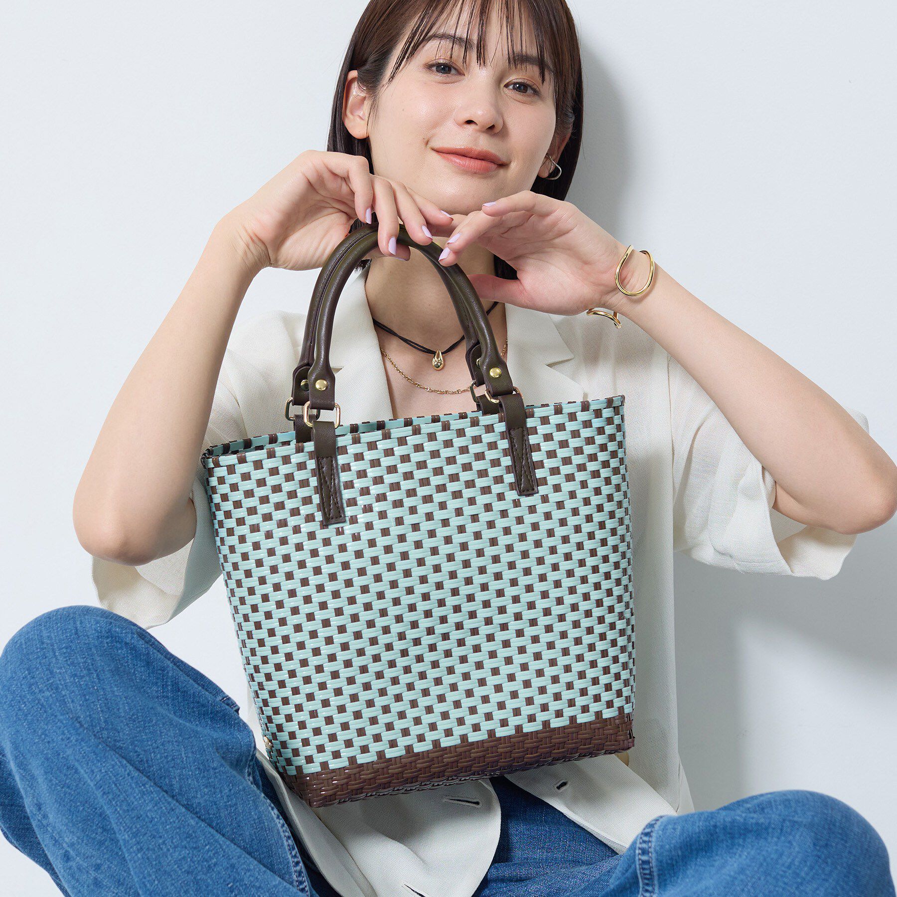 INDIVI「【配色デザイン】メルカド編みスクエアバッグ」|トートバッグ|ブラウン(543)