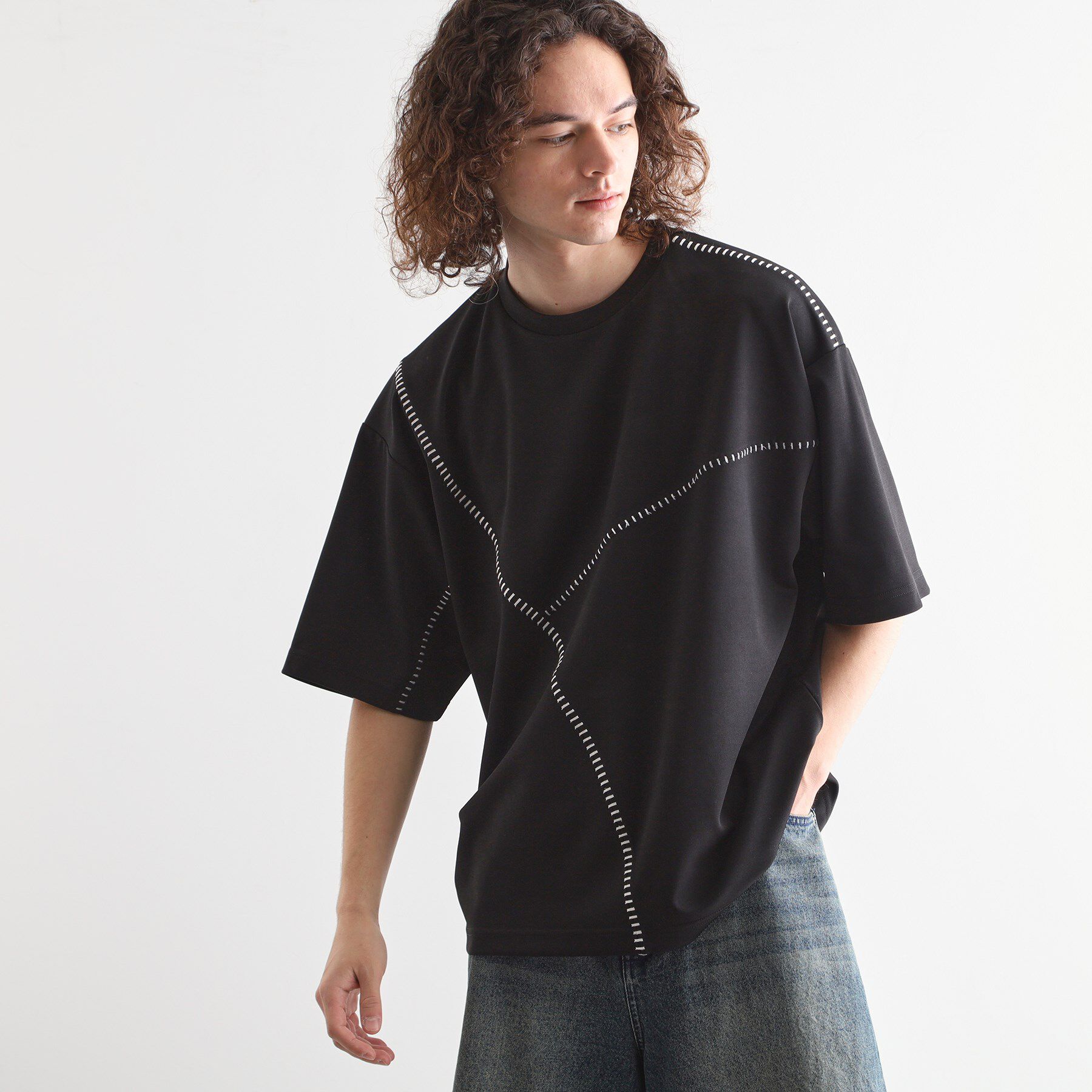 tk.TAKEO KIKUCHI「ハンドステッチスイッチカットソー」|Tシャツ・カットソー|ブラック(019)