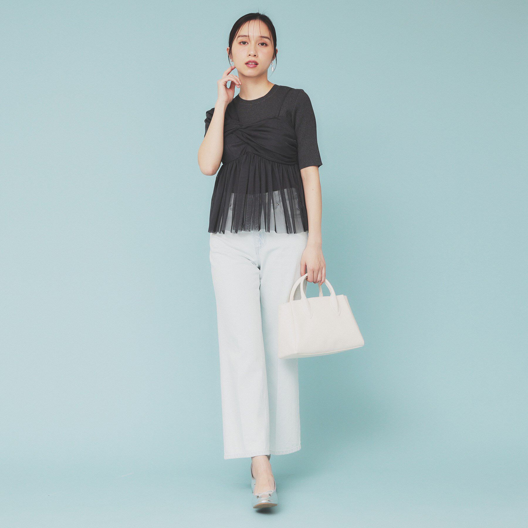 index「《ツインセット》アシメチュールキャミ&times;ラメリブニット【洗濯機洗い可】」|ニット・セーター|