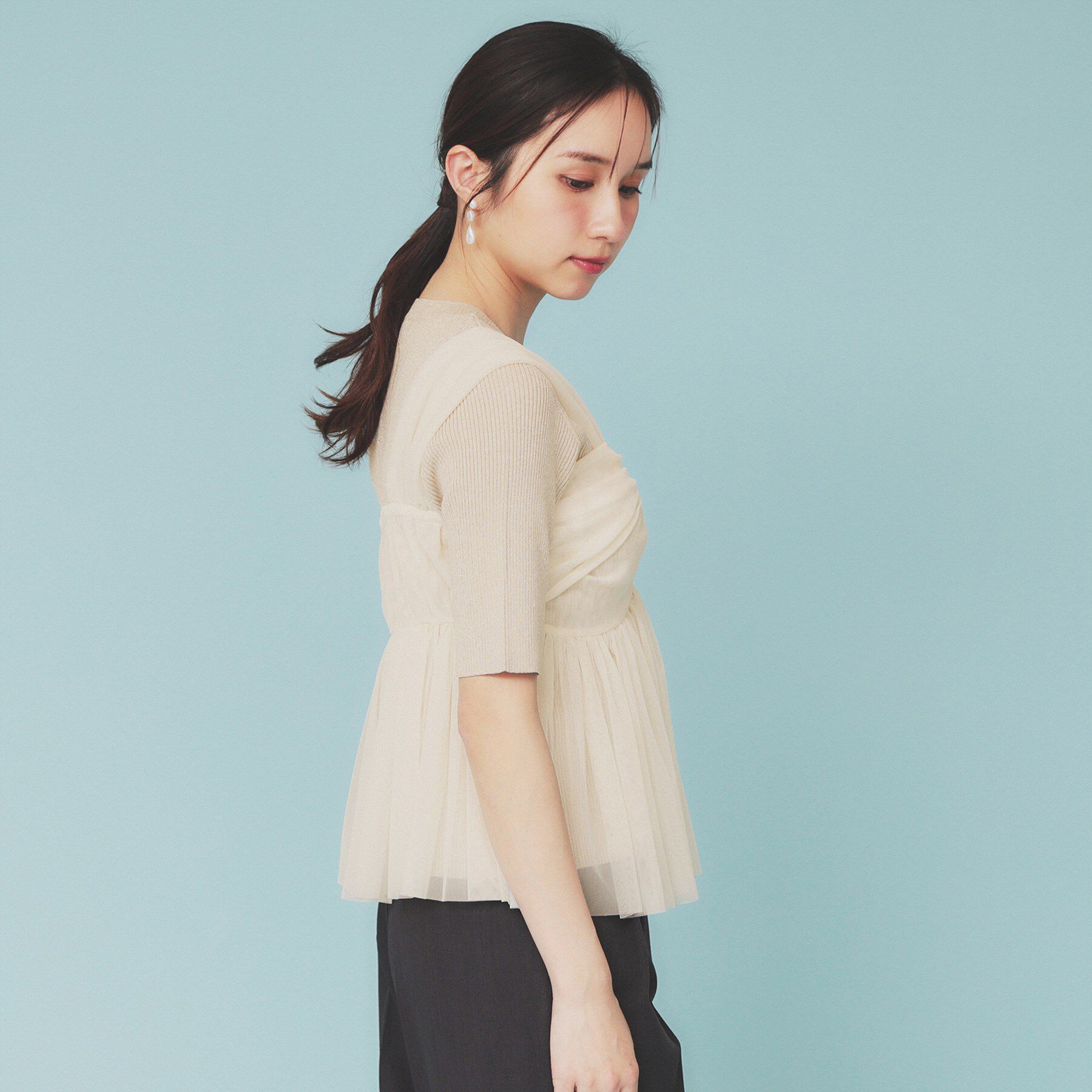 index「《ツインセット》アシメチュールキャミ&times;ラメリブニット【洗濯機洗い可】」|ニット・セーター|