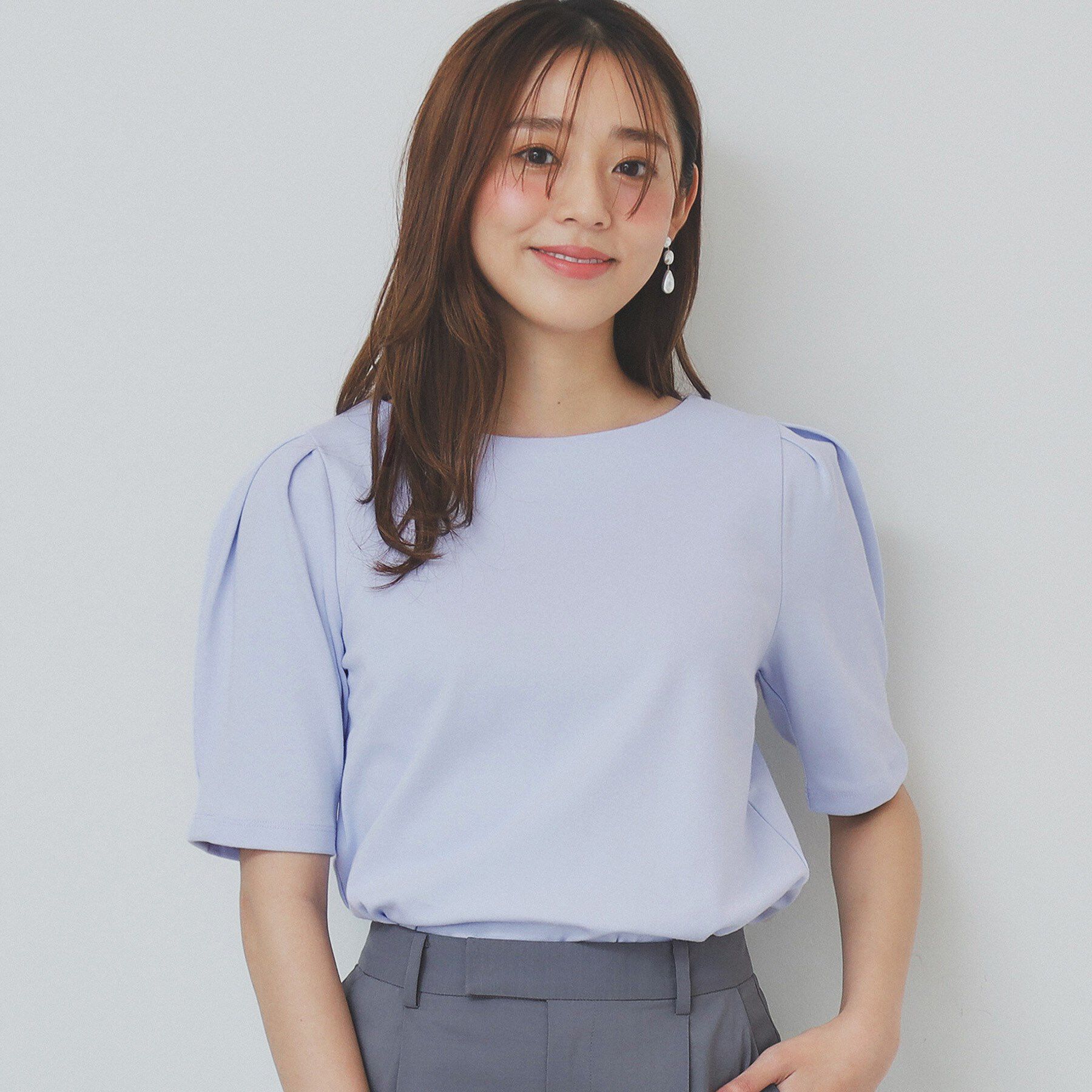 index「《10色展開/XS-LLサイズ》コットンスムースタックスリーブトップス【UV/接触冷感/洗濯機洗い可」|Tシャツ・カットソー|サックスブルー(09