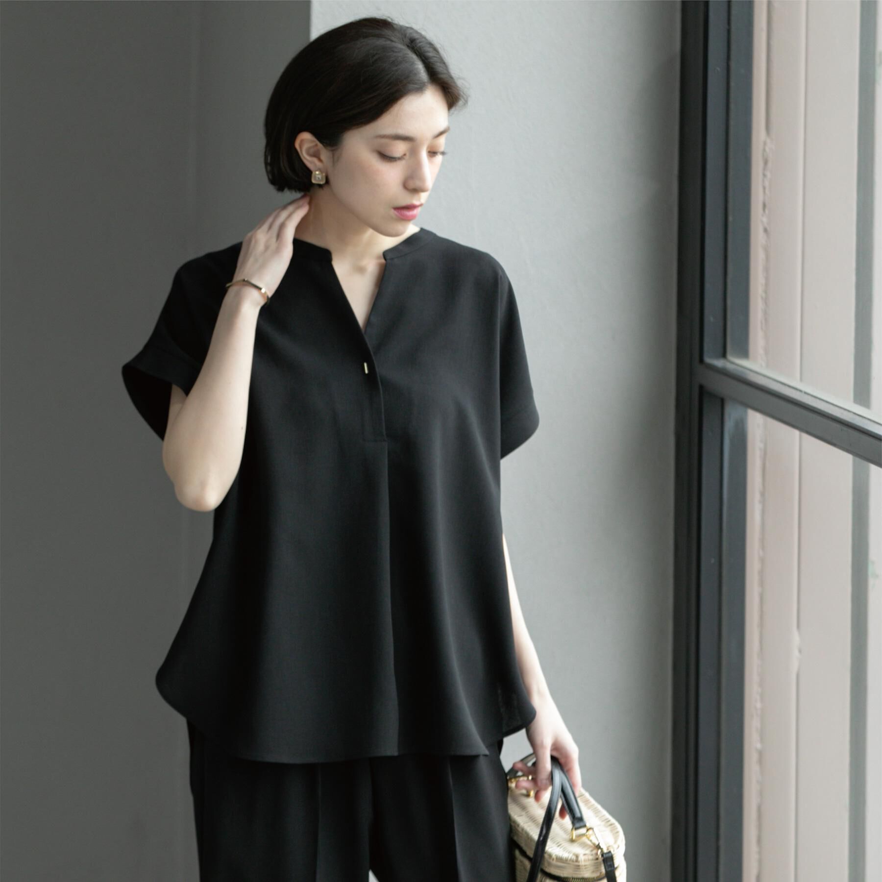 OPAQUE.CLIP「《7色展開/SS-LLサイズ》ストレッチスキッパーブラウス/セットアップ対応【洗濯機洗い可/防シワ】」|シャツ・ブラウス|